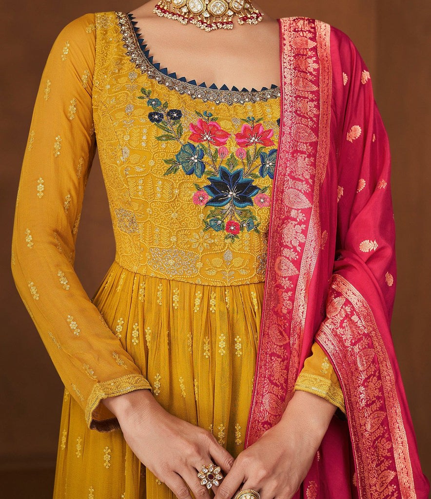 Ravishing Pink Gotta Suit Set With Yellow Dupatta - Thread & Button -  3128165